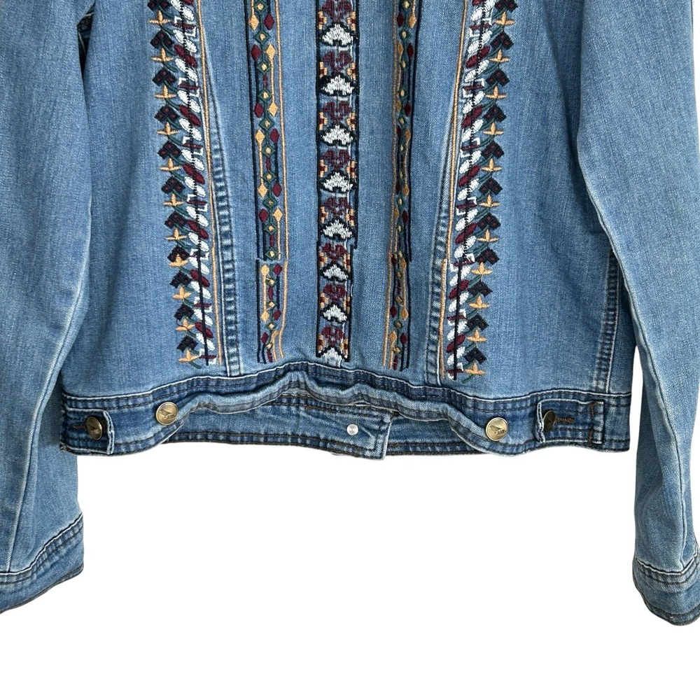 Greenfield Denim Jacket L Boho Festival Indie Western Embroidered Aztec Tassel - Picture 4 of 9
